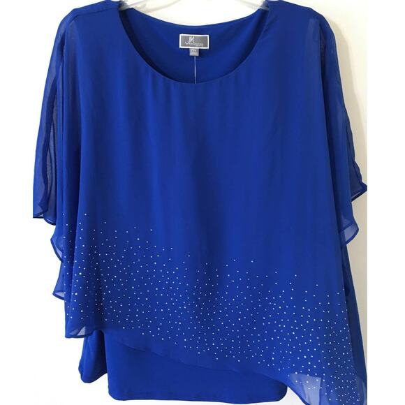 NWT PXL JM Collection Petite Party Time Flag Blue Chiffon Layer Asymmetrical Top - Picture 1 of 5